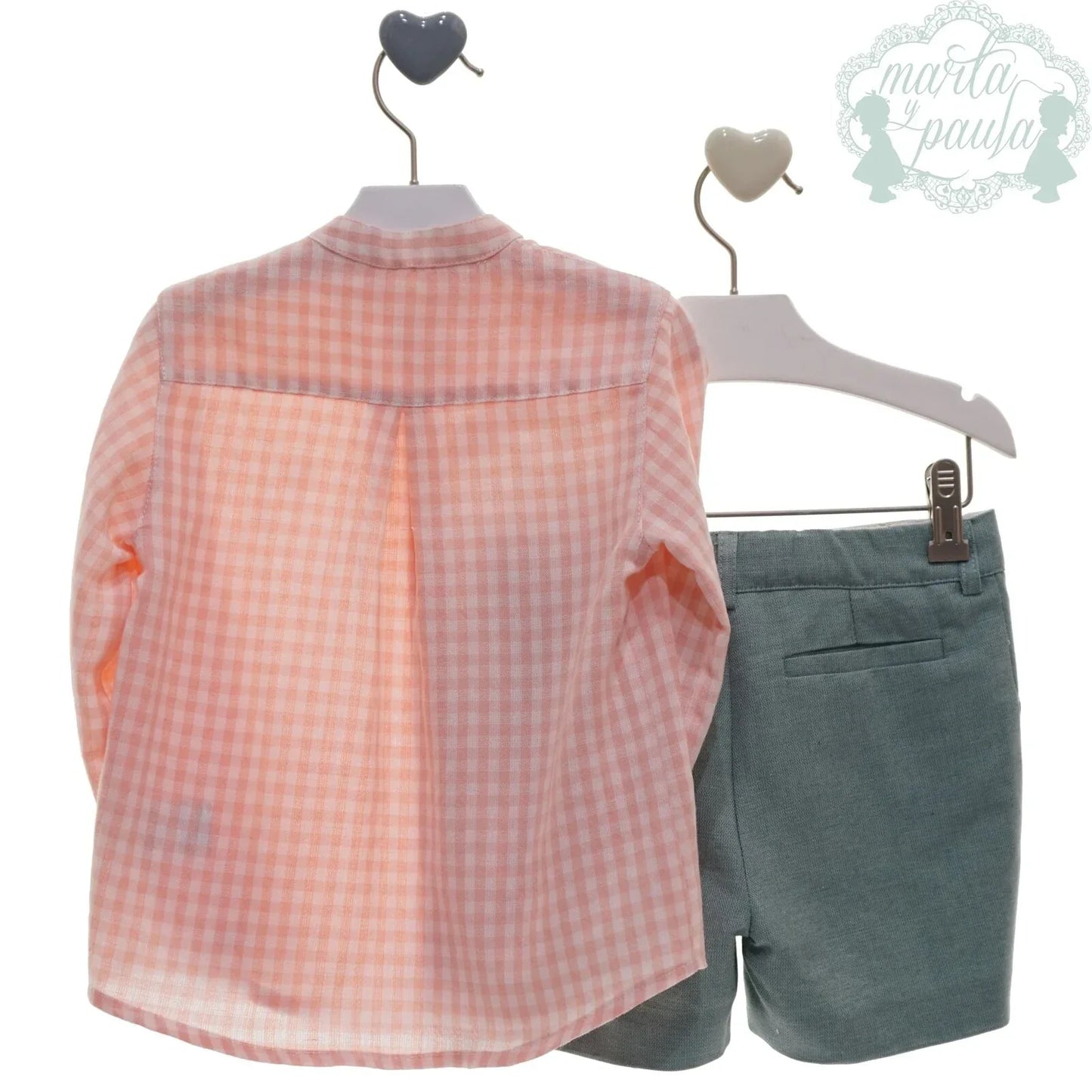 Conjunto camisa cuadros vichy y short verde "Romeo y Julieta" - PARDALETS