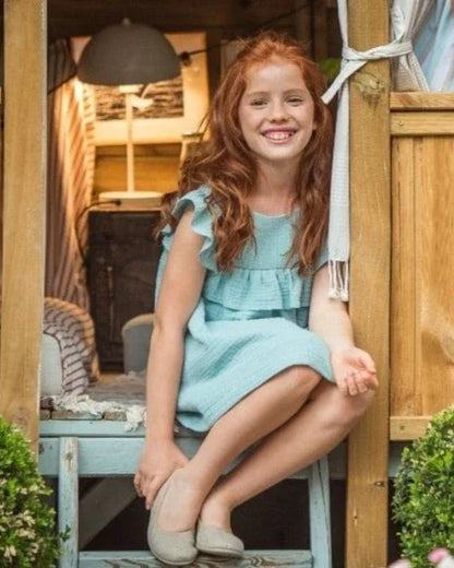 Vestido de gasa doble verde agua "Cleopatra" - PARDALETS