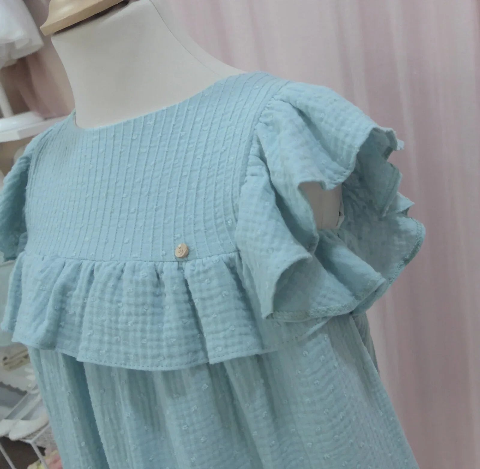 Vestido de gasa doble verde agua "Cleopatra" - PARDALETS