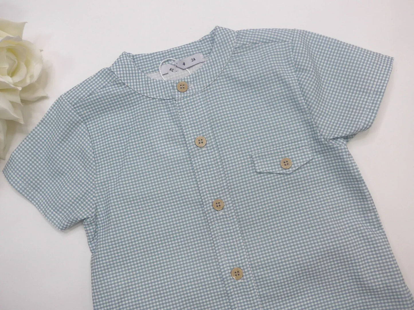 Conjunto camisa microvichy verde y short lino verde - PARDALETS