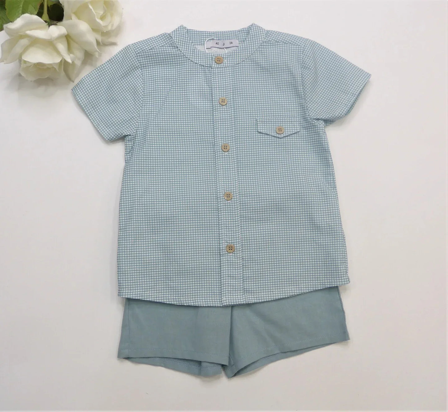 Conjunto camisa microvichy verde y short lino verde - PARDALETS