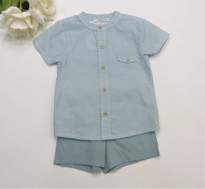 Conjunto camisa microvichy verde y short lino verde - PARDALETS