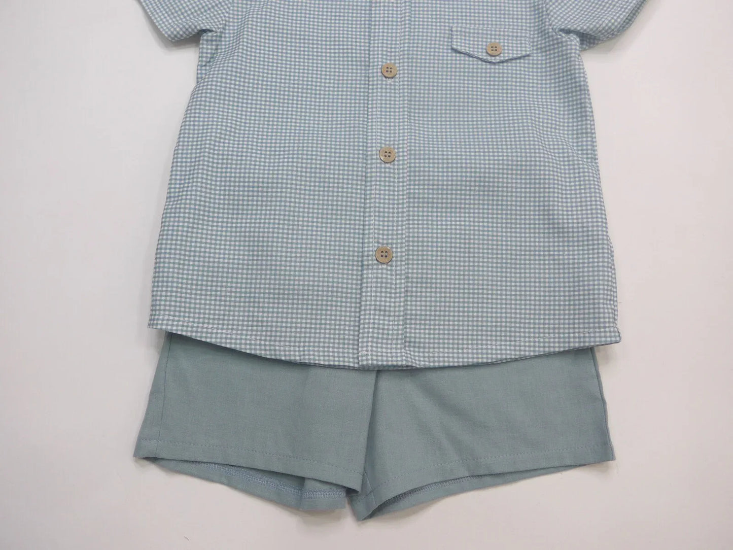 Conjunto camisa microvichy verde y short lino verde - PARDALETS