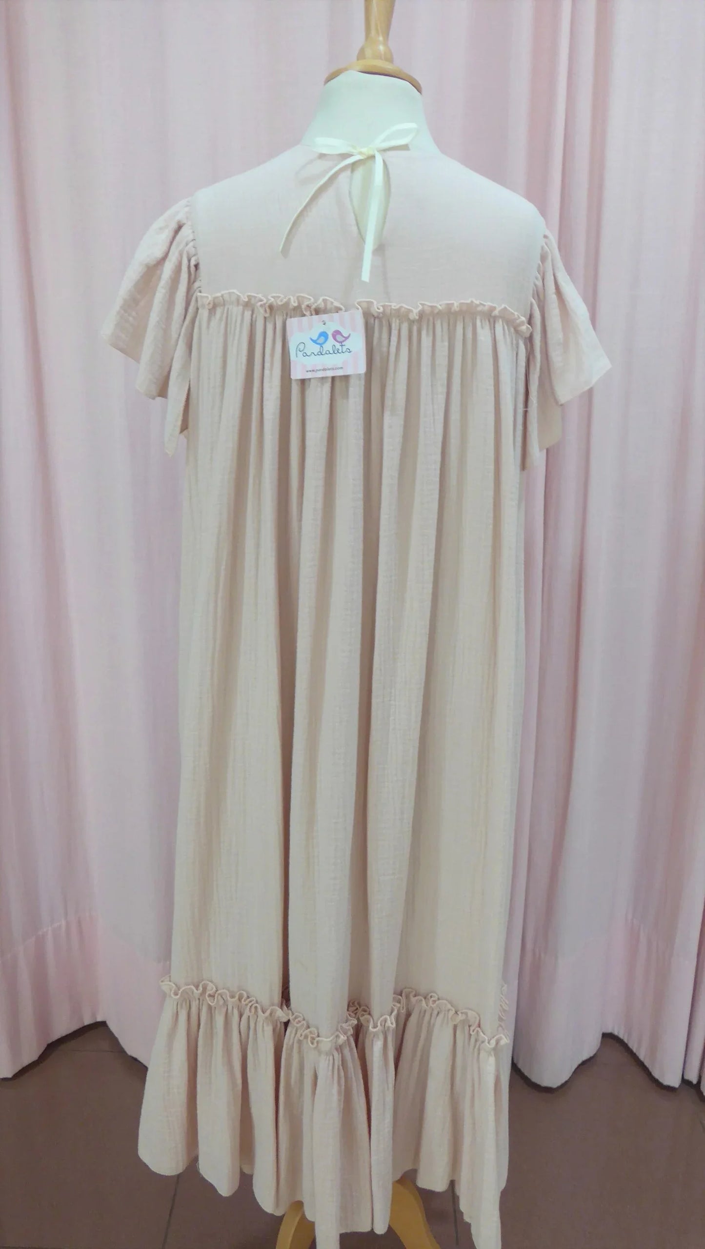 Vestido gasa rosa nude largo - PARDALETS