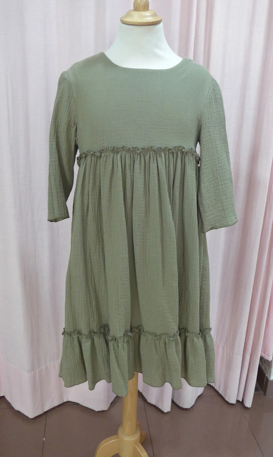 Vestido midi gasa verde militar - PARDALETS