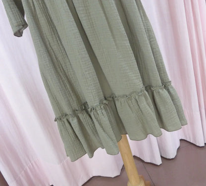 Vestido midi gasa verde militar - PARDALETS
