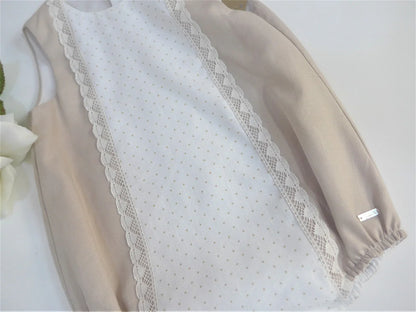 Pelele lino camel con delantero topitos - PARDALETS