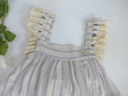 Vestido beig con rayas azules y braguita - PARDALETS