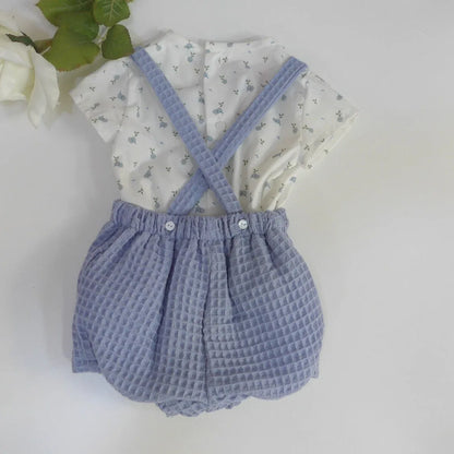 Conjunto camisa estampada y short azul con tirantes - PARDALETS