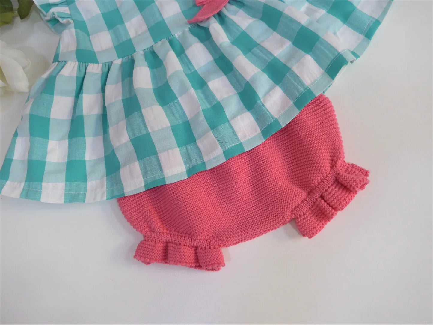 Jesusito vichy verde y culote fucsia - PARDALETS