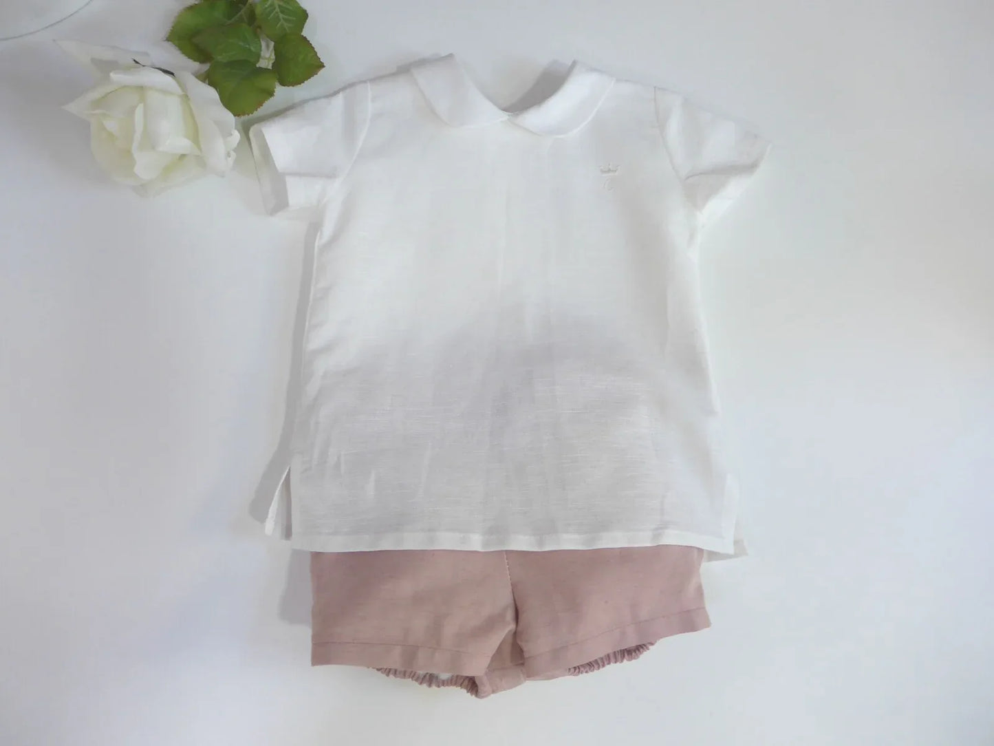 Conjunto camisa blanco roto y short rosa empolvado - PARDALETS