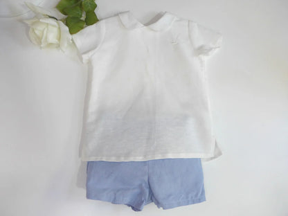 Conjunto camisa blanco roto y short azul empolvado - PARDALETS