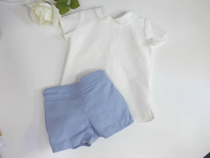 Conjunto camisa blanco roto y short azul empolvado - PARDALETS