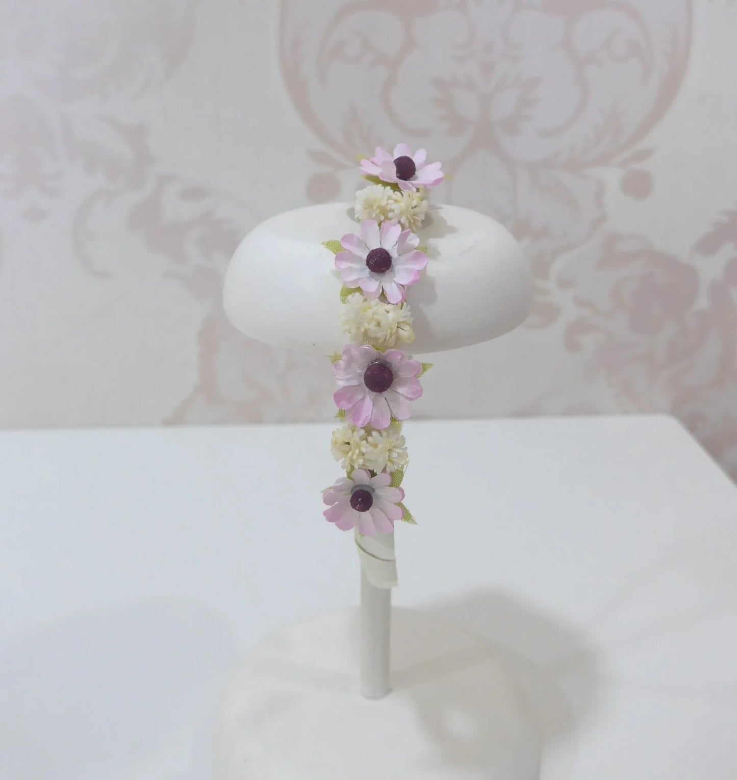 Diadema beig con flores rosas - PARDALETS