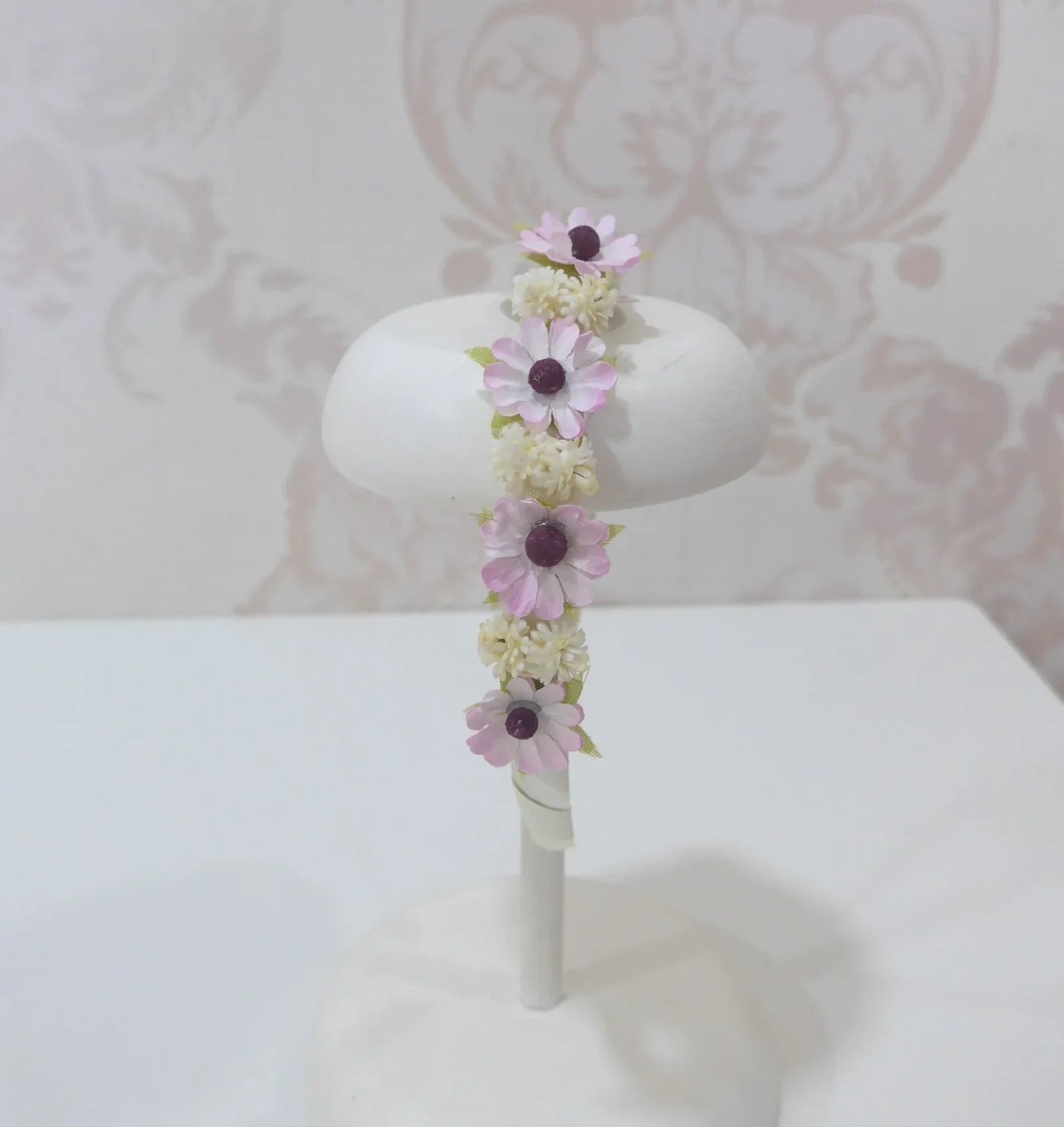 Diadema beig con flores rosas - PARDALETS