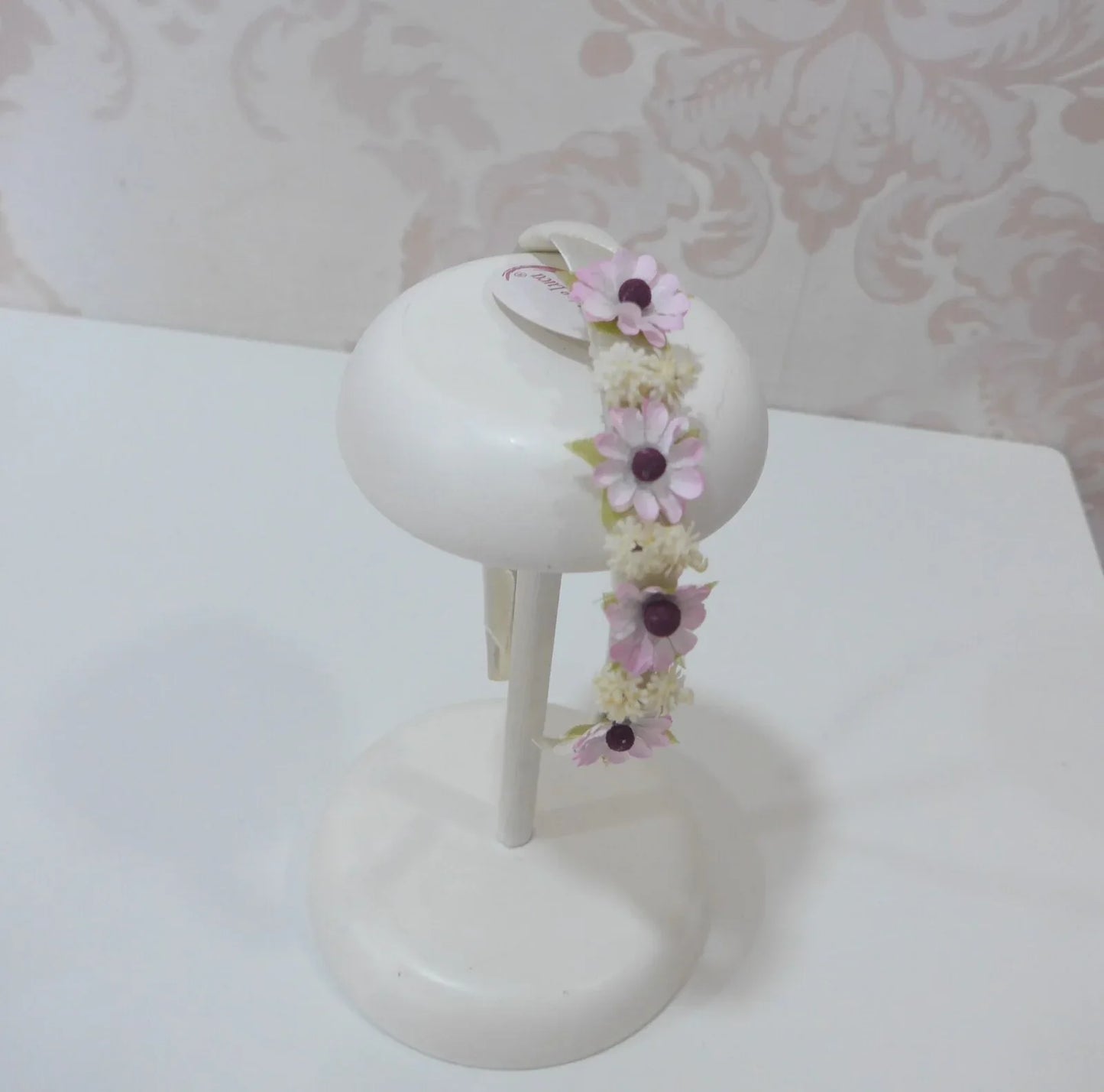 Diadema beig con flores rosas - PARDALETS