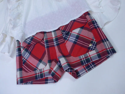 Conjunto blusa blanca y short cuadros rojos "Noel" - PARDALETS