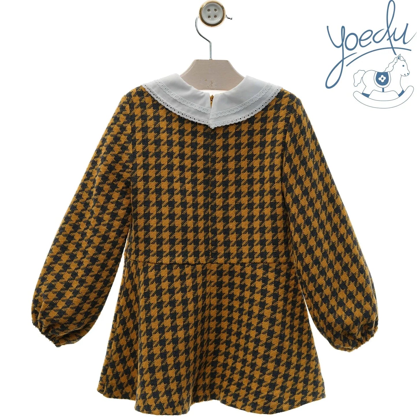 Vestido caramelo con pata de gallo gris "Aspen" - PARDALETS