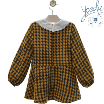 Vestido caramelo con pata de gallo gris "Aspen" - PARDALETS