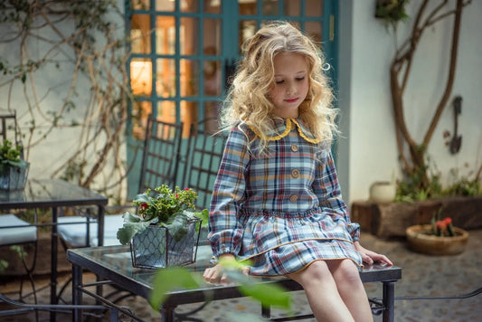 Vestido cuadros azules y mostaza "Enero" - PARDALETS