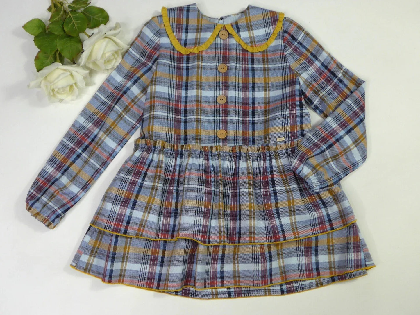Vestido cuadros azules y mostaza "Enero" - PARDALETS