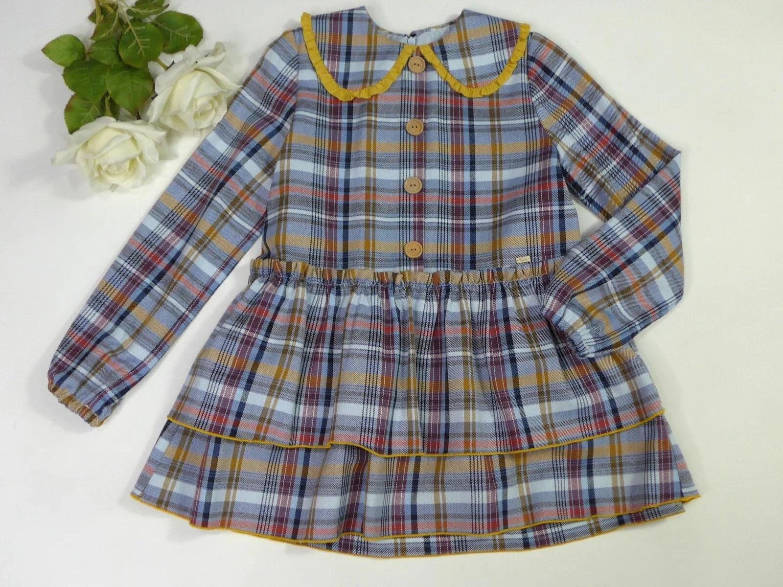 Vestido cuadros azules y mostaza "Enero" - PARDALETS