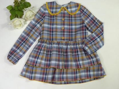 Vestido cuadros azules y mostaza "Enero" - PARDALETS
