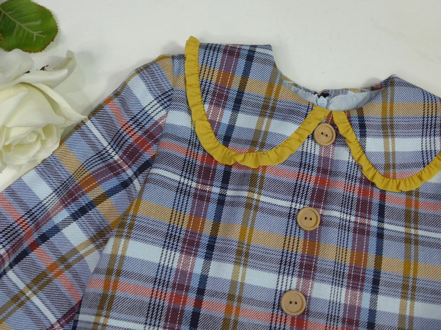 Vestido cuadros azules y mostaza "Enero" - PARDALETS