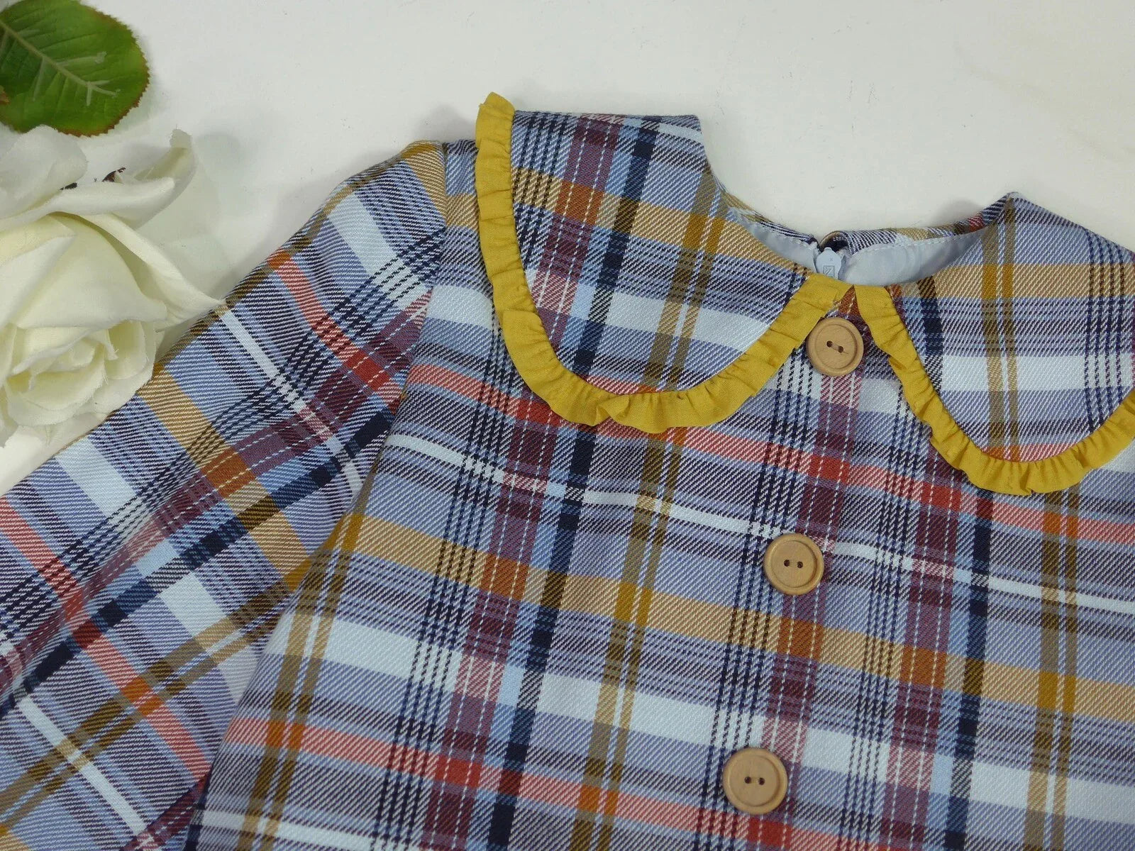 Vestido cuadros azules y mostaza "Enero" - PARDALETS