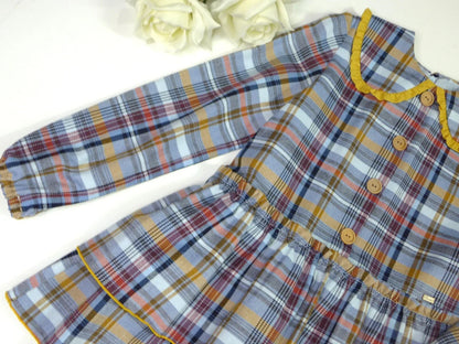 Vestido cuadros azules y mostaza "Enero" - PARDALETS