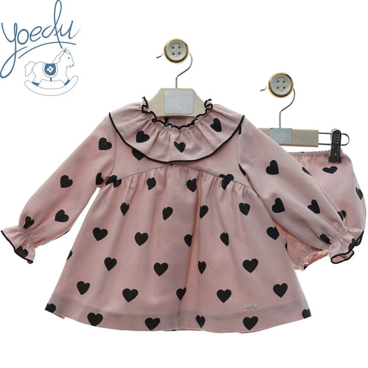 Vestido rosa empolvado con corazones negros y pololo "Estela" - PARDALETS