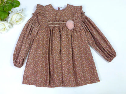 Vestido marroncito con florecitas "Turron" - PARDALETS