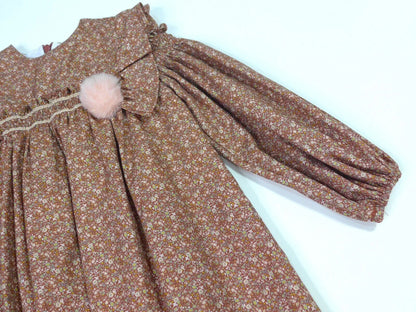 Vestido marroncito con florecitas "Turron" - PARDALETS