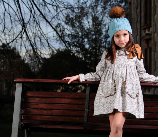 Vestido flores azules y marrones con volante - PARDALETS