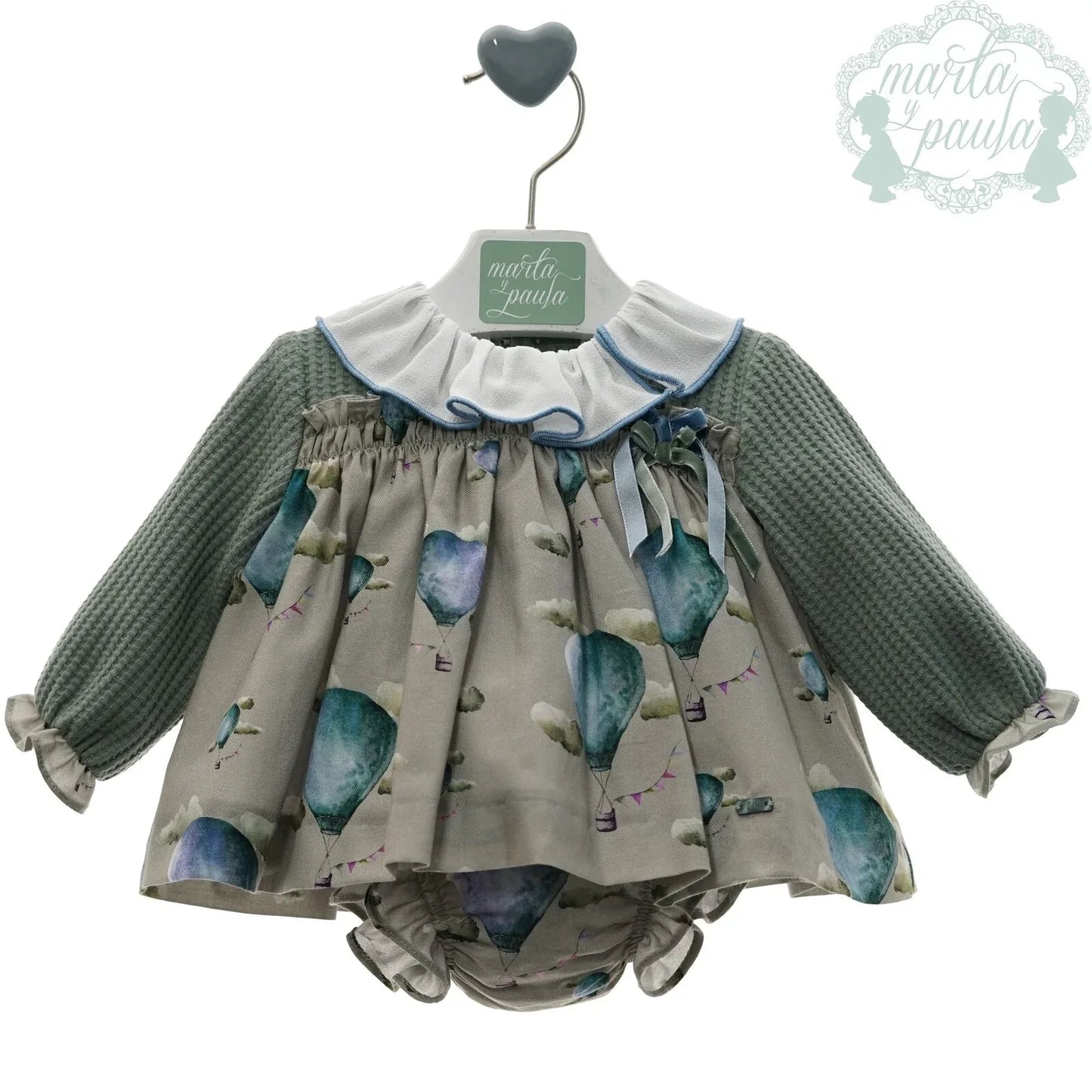 Jesusito verde estampado globos con cuello blanco "Esperanza" - PARDALETS