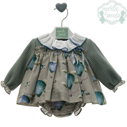 Jesusito verde estampado globos con cuello blanco "Esperanza" - PARDALETS