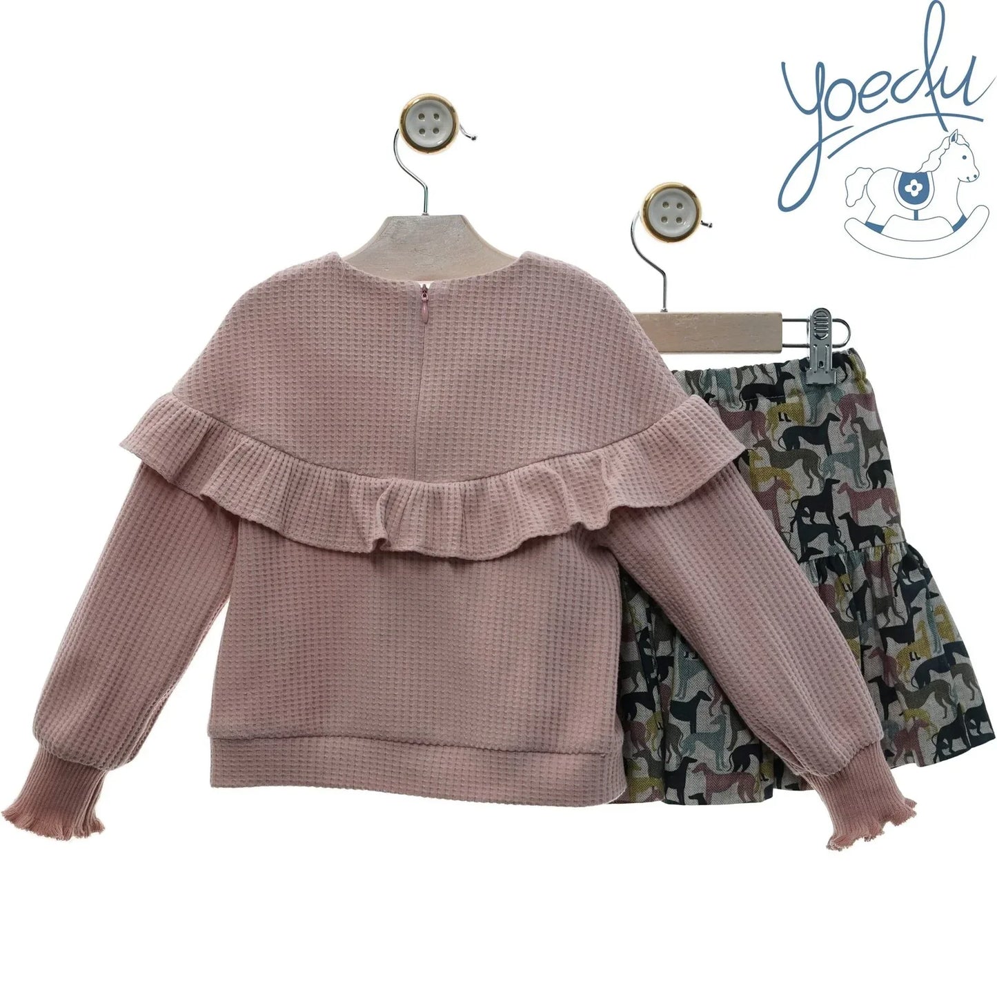 Sudadera rosa empolvado y falda perritos "Elsa" - PARDALETS