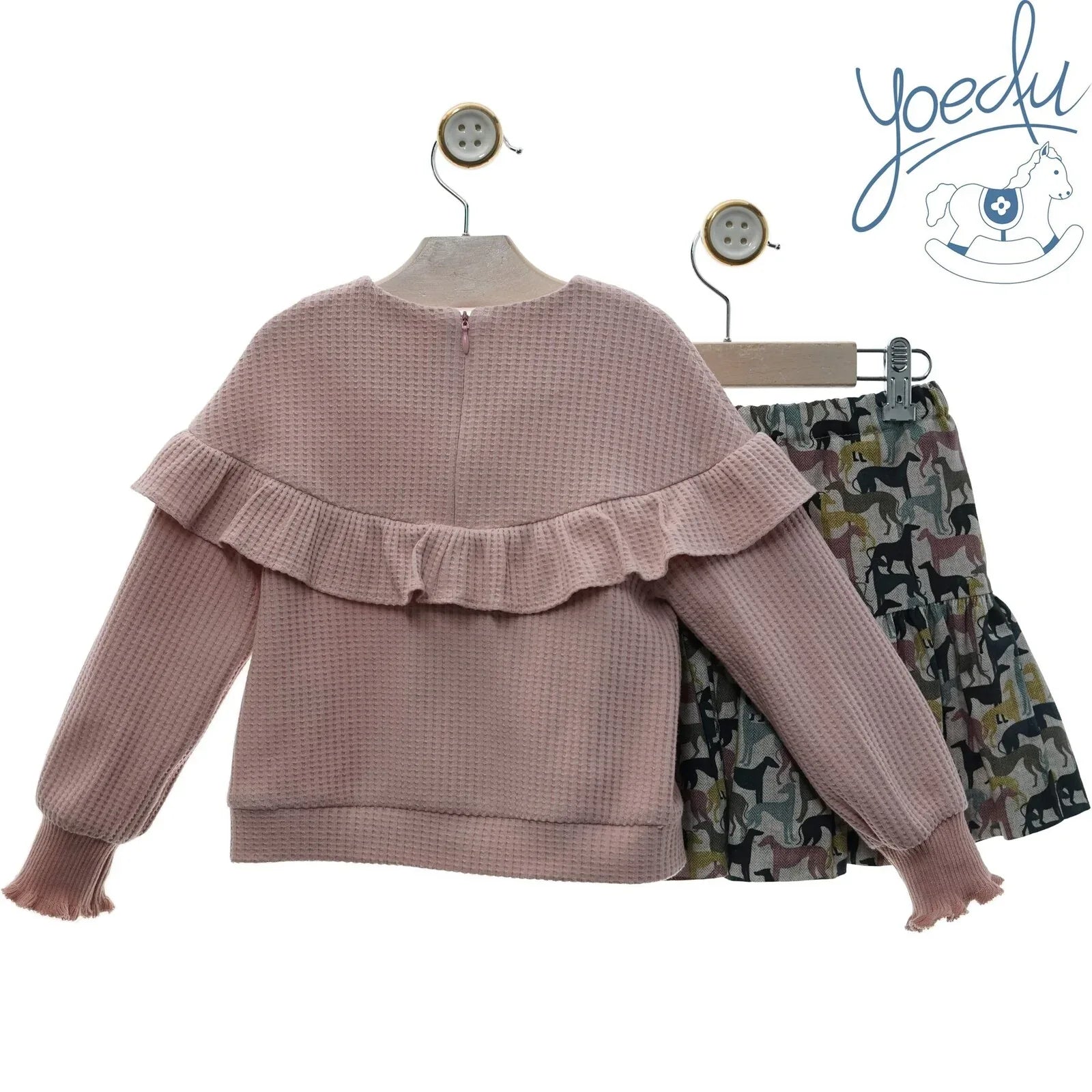 Sudadera rosa empolvado y falda perritos "Elsa" - PARDALETS