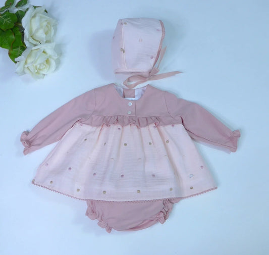 Jesusito rosa con topitos y capota "Bianca" - PARDALETS