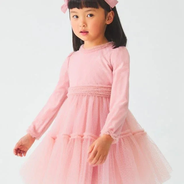 Vestido flocado rosa empolvado - PARDALETS