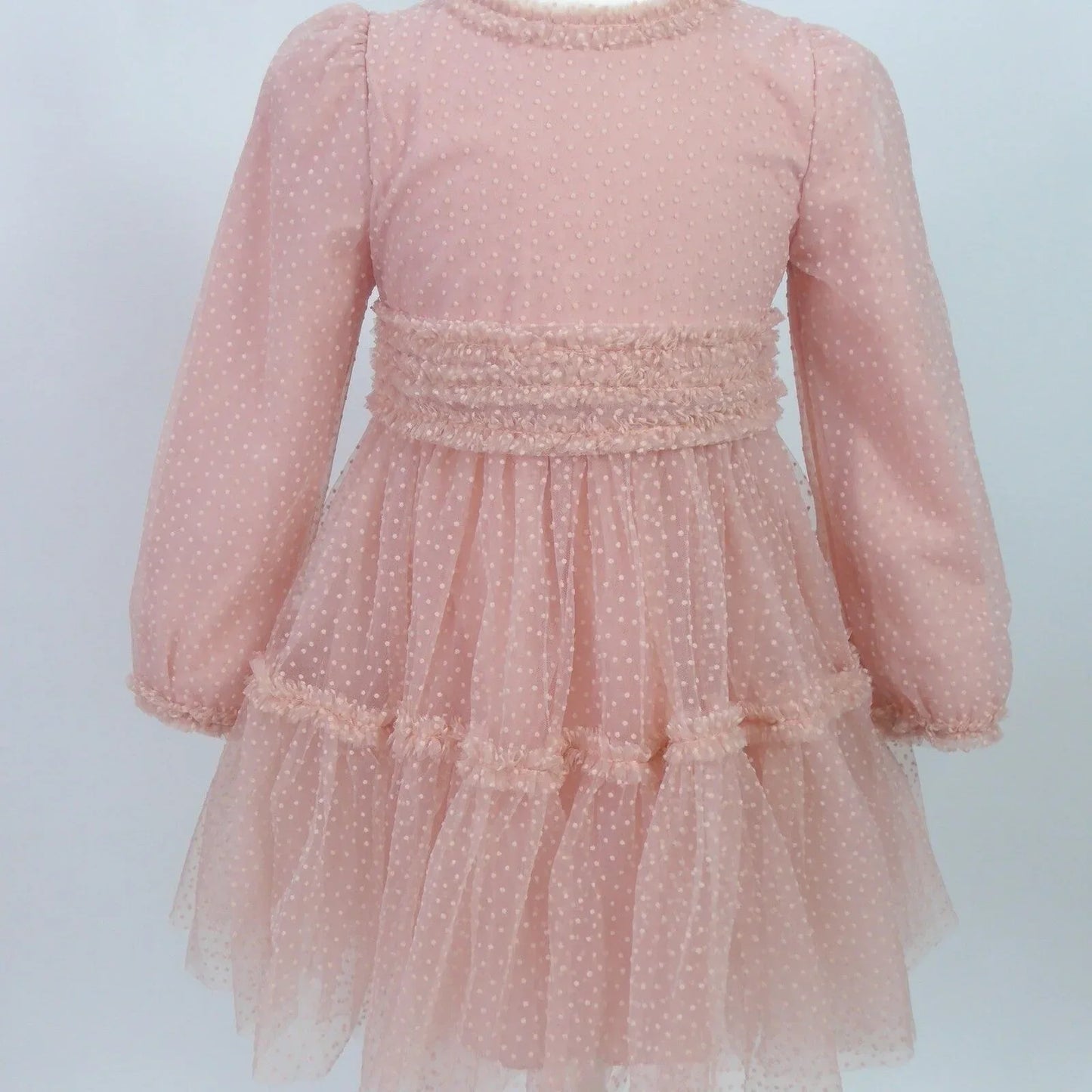 Vestido flocado rosa empolvado - PARDALETS