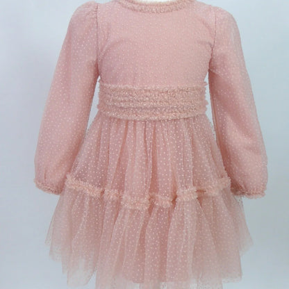 Vestido flocado rosa empolvado - PARDALETS