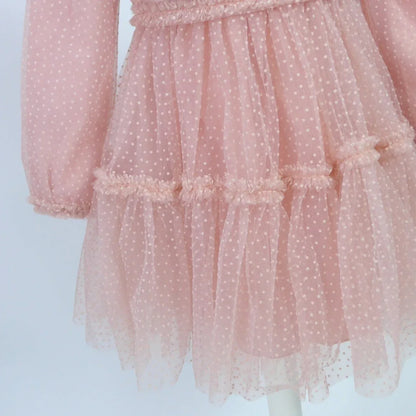 Vestido flocado rosa empolvado - PARDALETS