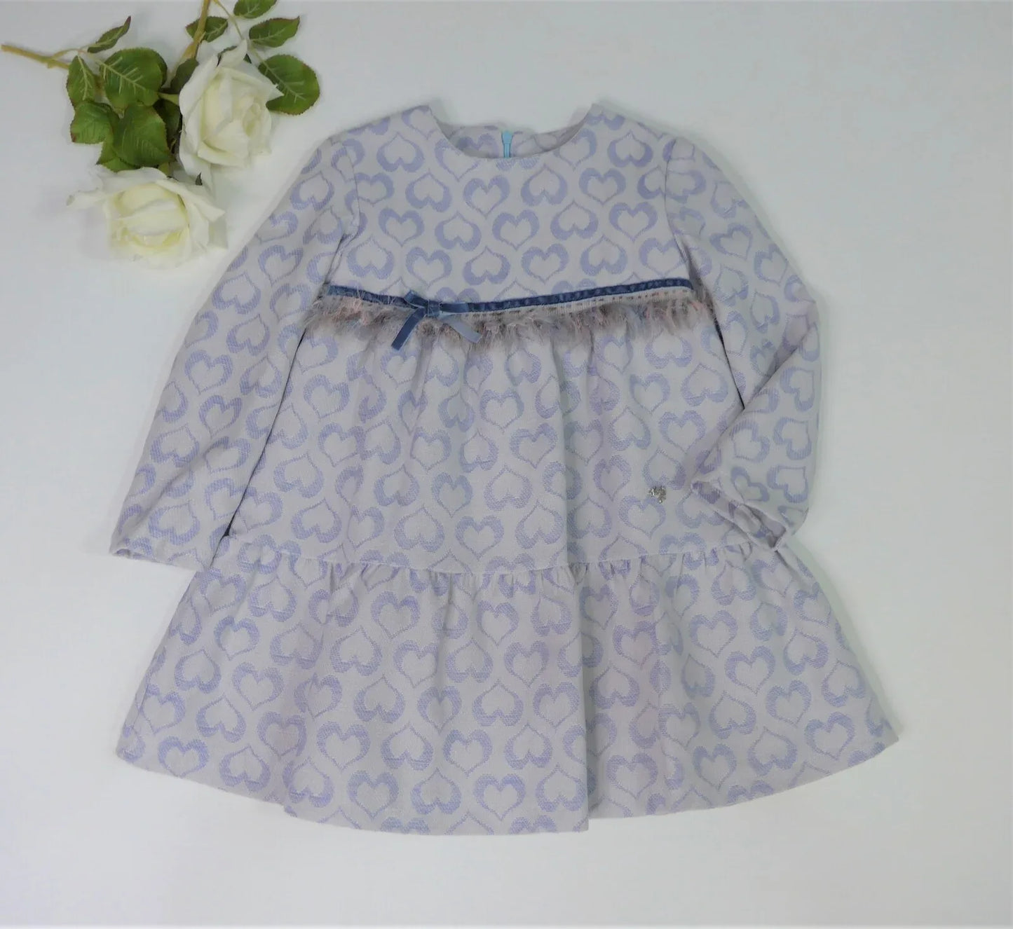 Vestido corazones azul con lazo de terciopelo - PARDALETS