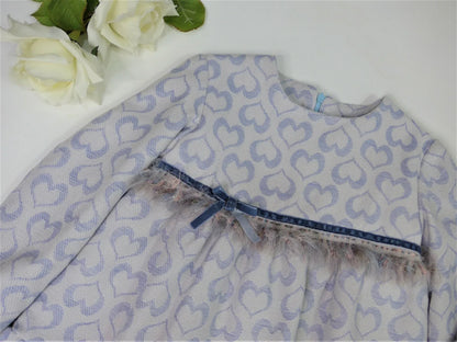 Vestido corazones azul con lazo de terciopelo - PARDALETS