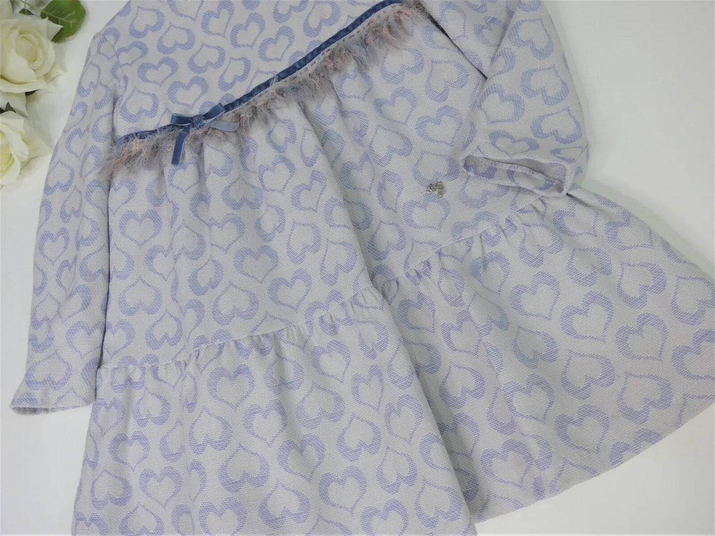 Vestido corazones azul con lazo de terciopelo - PARDALETS