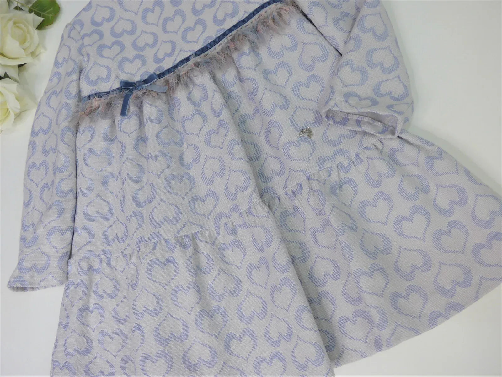 Vestido corazones azul con lazo de terciopelo - PARDALETS