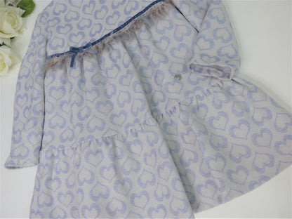 Vestido corazones azul con lazo de terciopelo - PARDALETS