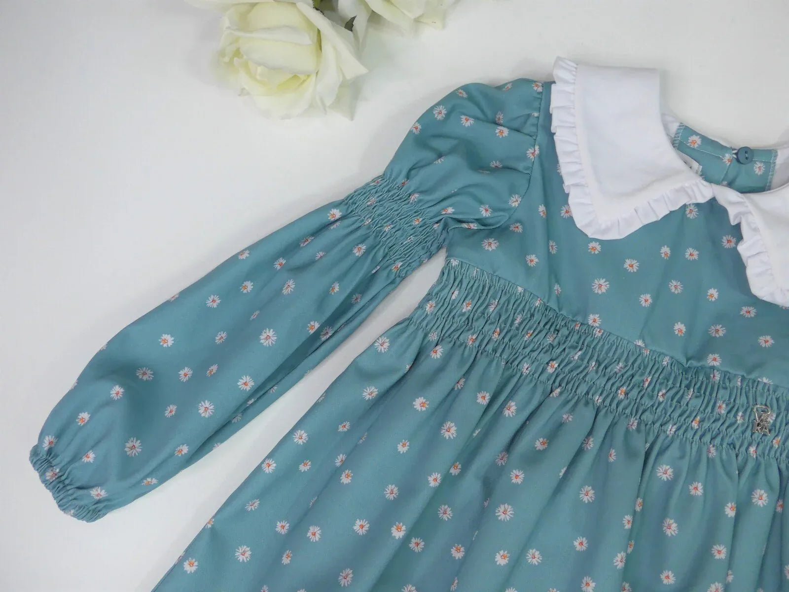 Vestido verde estampado flores cuello blanco - PARDALETS