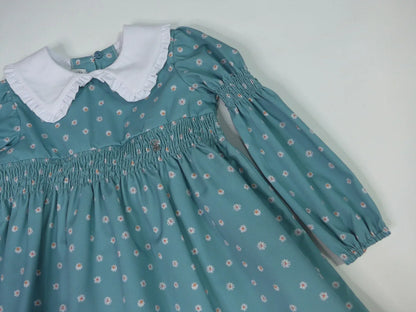 Vestido verde estampado flores cuello blanco - PARDALETS